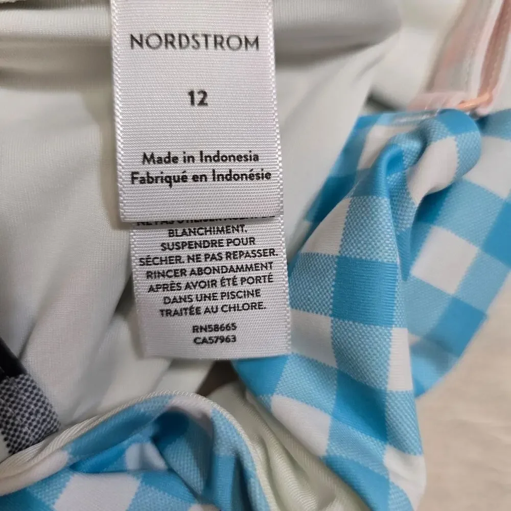 Nordstrom Gingham Print Cutout One-Piece Swimsuit size 12 Youth NWT